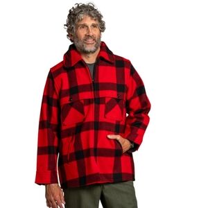 Johnson Woolen Mills Cruiser Jacket Red and Black Plaid Men's Sz Lrg